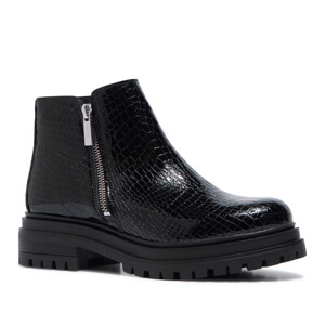 Carl Scarpa Arletta Black Croc Patent Leather Ankle Boots